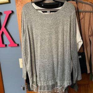 Lauren Conrad Grey Tunic Sweater With Lace Trim